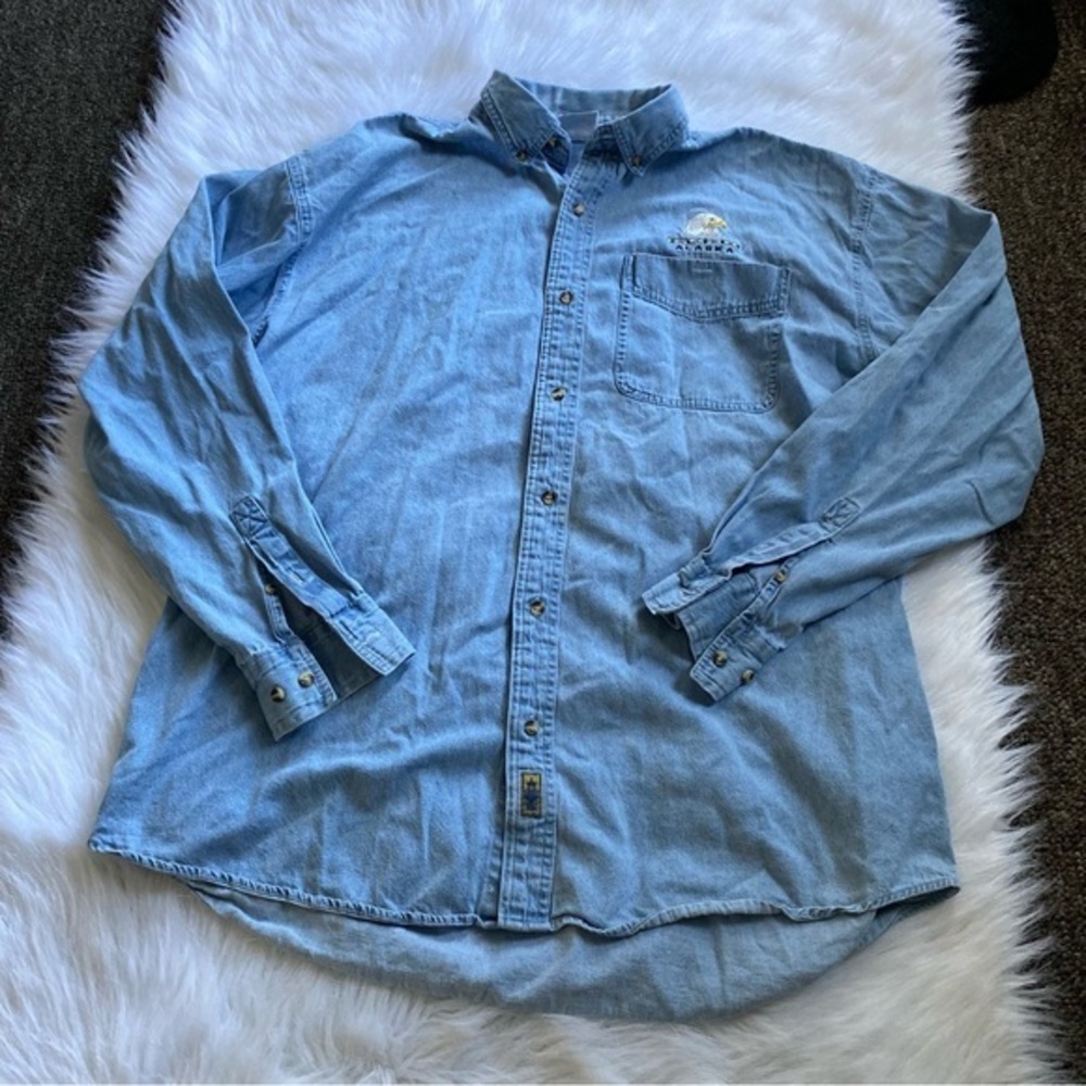 Blue Pointe Alaska Shirt Adult Size 2XL Blue LongSleeve Button Down‎